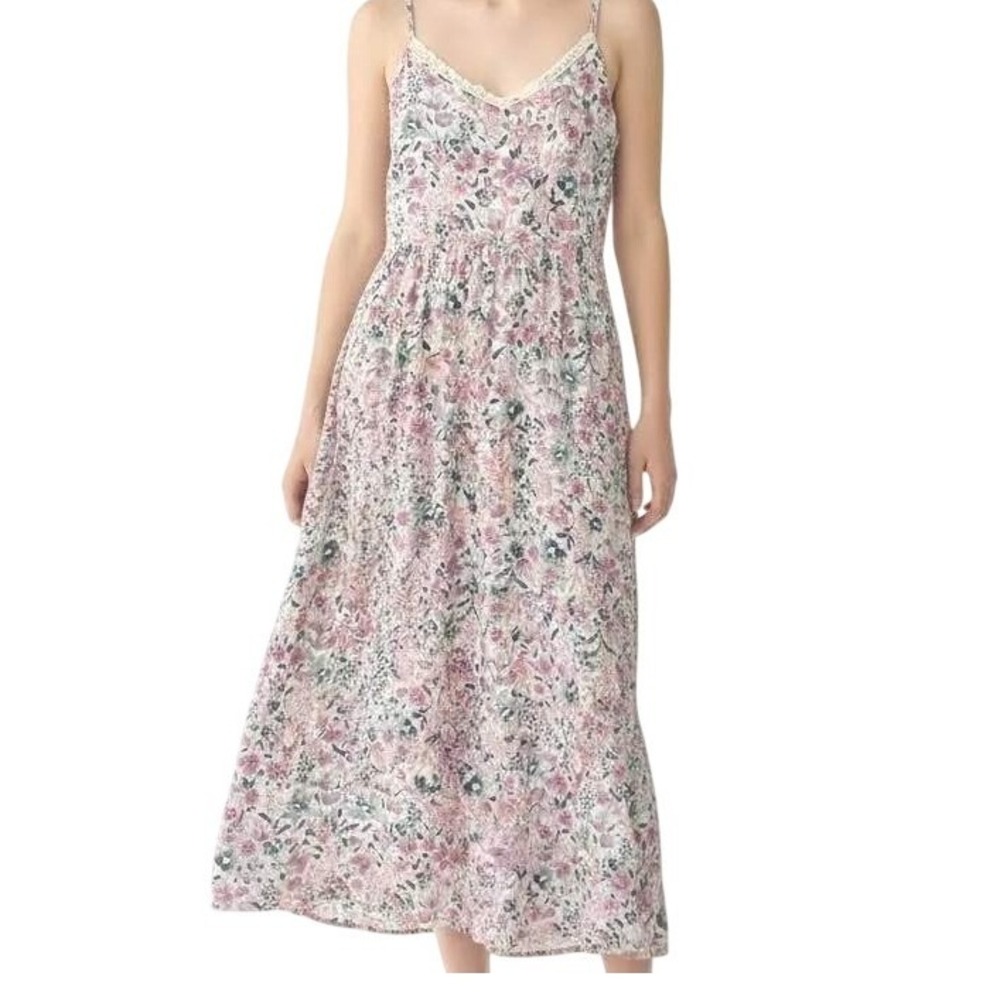 Rachel Zoe Maxi Dress Pink White Floral Smocked Tiered Cotton Blend Size 12